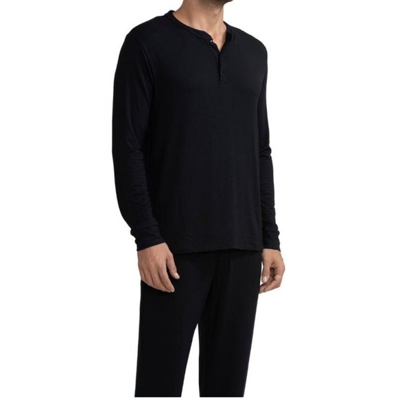 Eberjey Henry Top Henley Long Sleeve Tencel Modal Black Large Pajama Long Comfy - Picture 1 of 10